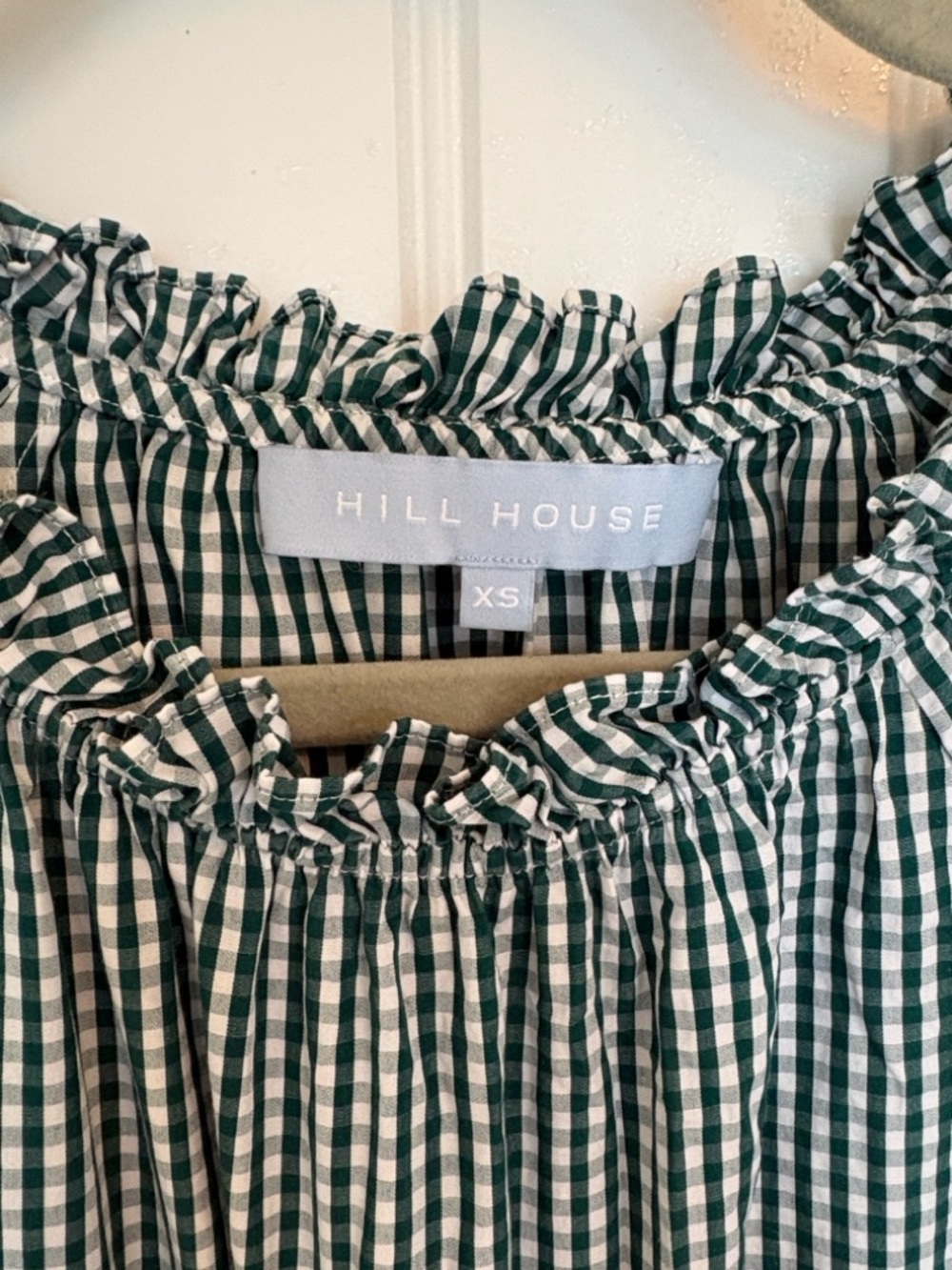 Hill House Green & White Gingham Smocked Mini Dress - Picture 3 of 4